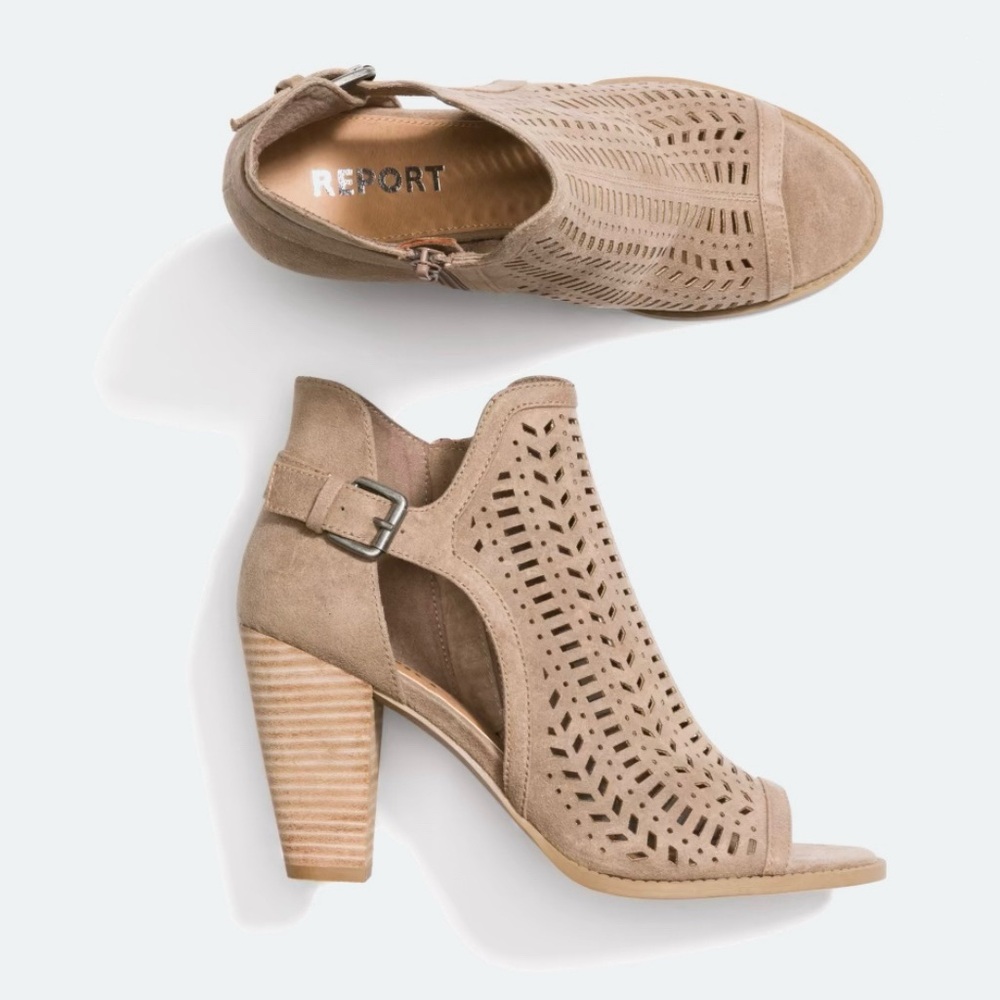 Report Footwear Raya Laser Cut Peep Toe Booties